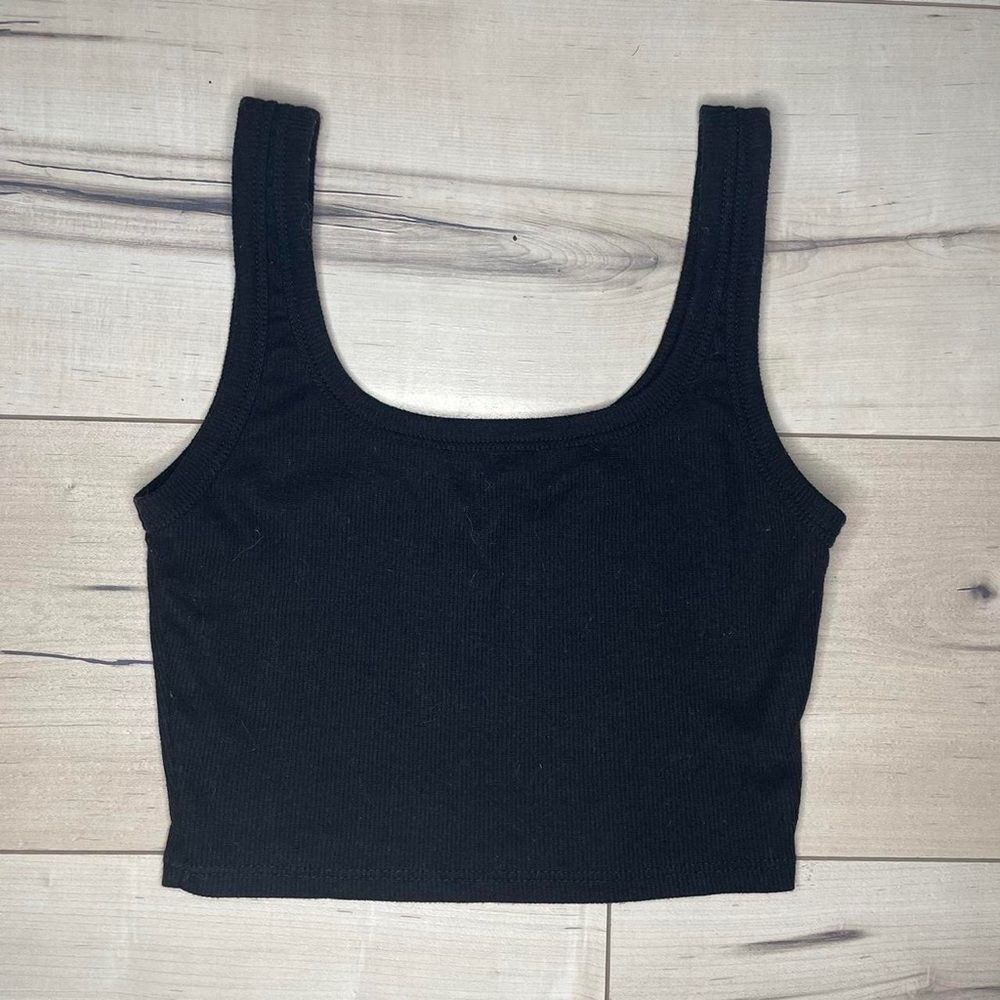 Y2K Black Ribbed Cropped Tank Top size XS